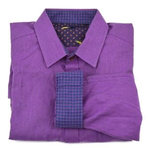 TED BAKER Dress Shirt Purple Herringbone SALMON